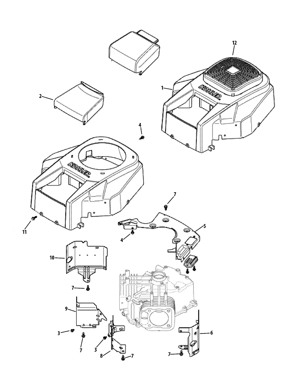 Kohler Sv715-3025 Blower Housing, Baffles And Rectifier Diagram and Parts List for Z-FORCE48 (17BF3AGV-17BF3AGV010)(2010) Cub Cadet Lawn Tractor